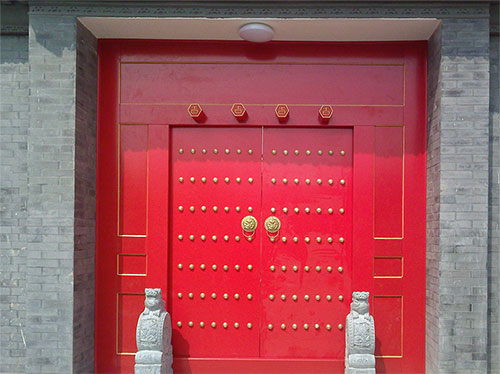 广元中国传统四合院系列朱红色中式木制大门木作